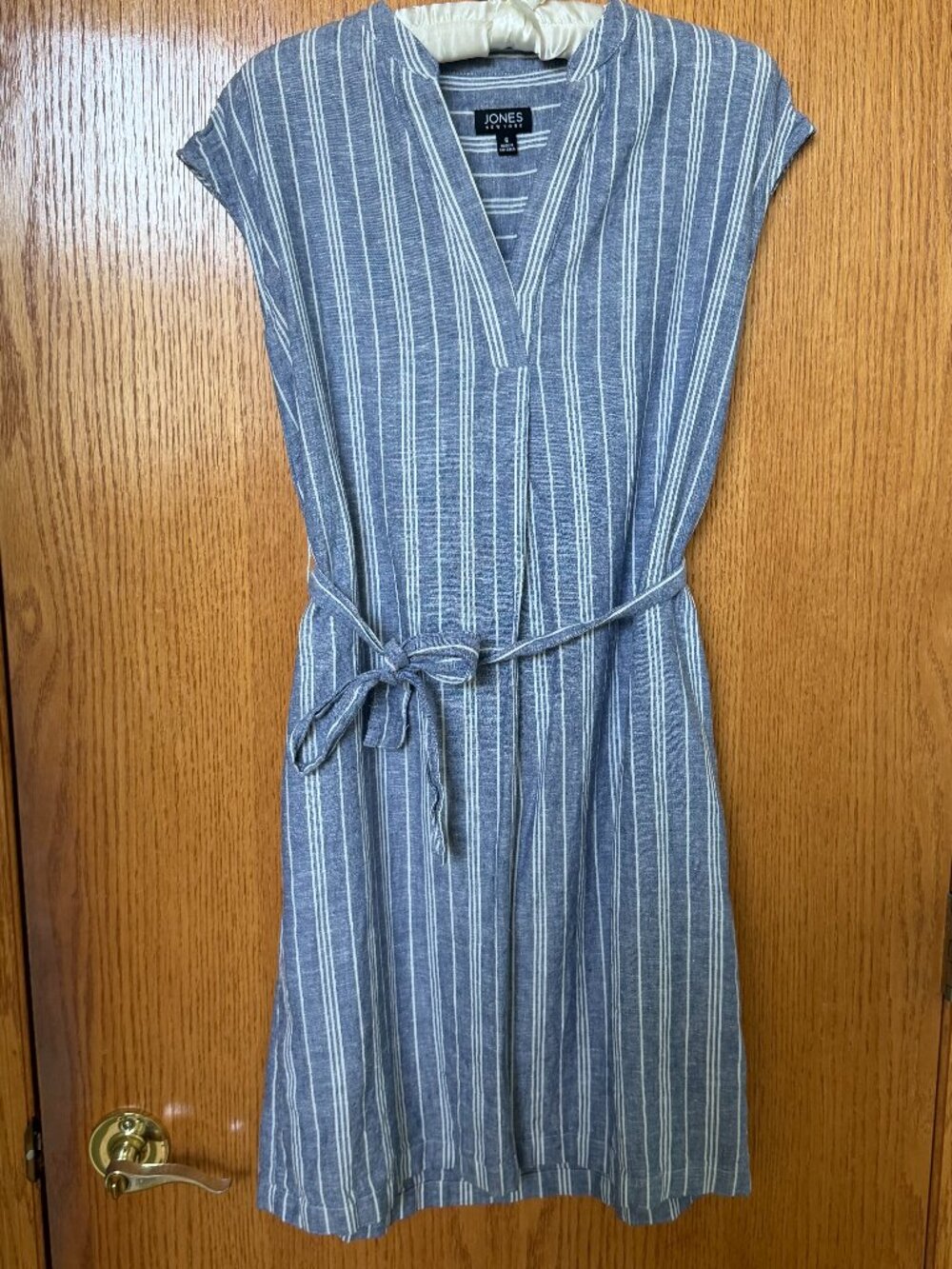 Blue & White Striped Linen Dress with Pockets